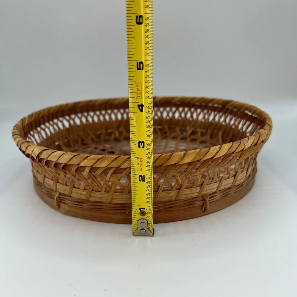 Vintage Rattan Basket Tray 11” Round Tan Cottagecore Farmhouse Bohemian Styles